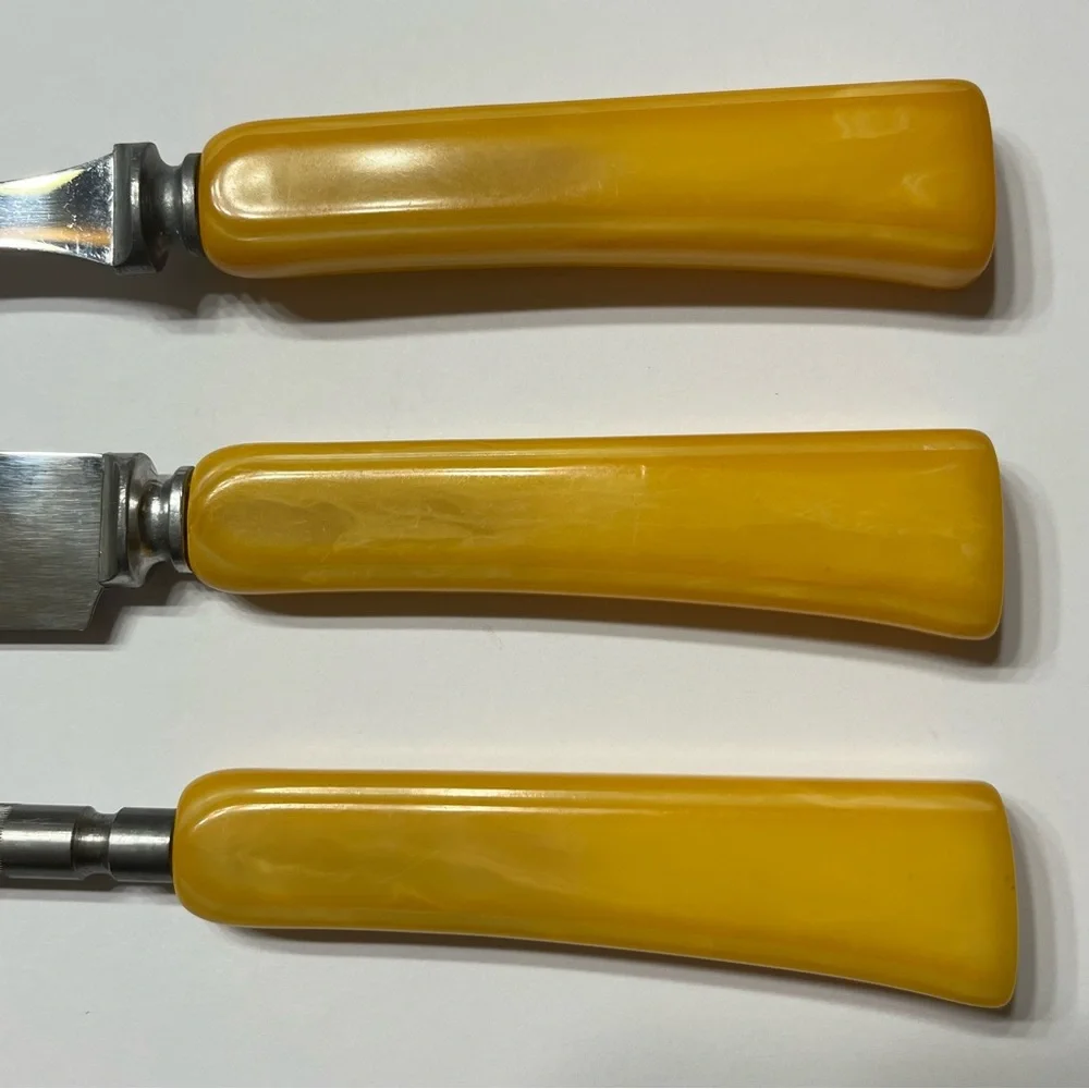 Vintage MCM Stainless Steel 3 Piece Carving Set With Bakelite Handles